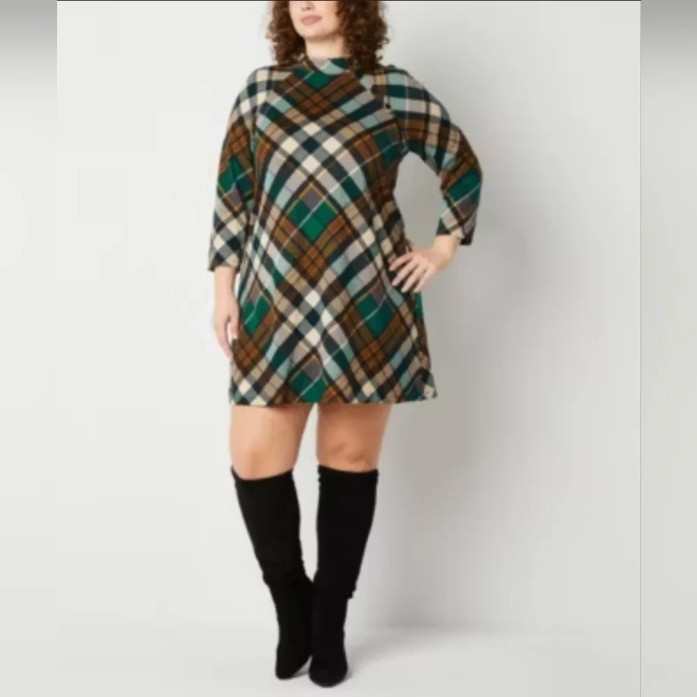 💚 Jessica Howard Plaid A-Line Dress
